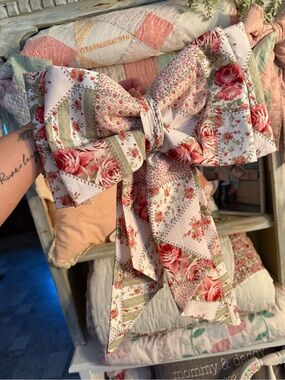 Floral Patchwork Fabric Bow - Pink & Cream